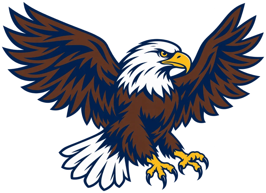 American bald eagle with its wings spread, the Ameristar mascot, facing your next step