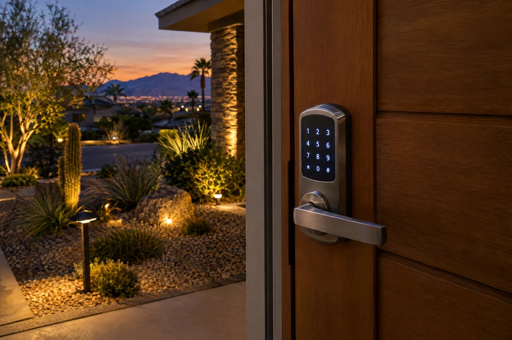 Keypad smart lock on a front door, smart lock questions in Las Vegas