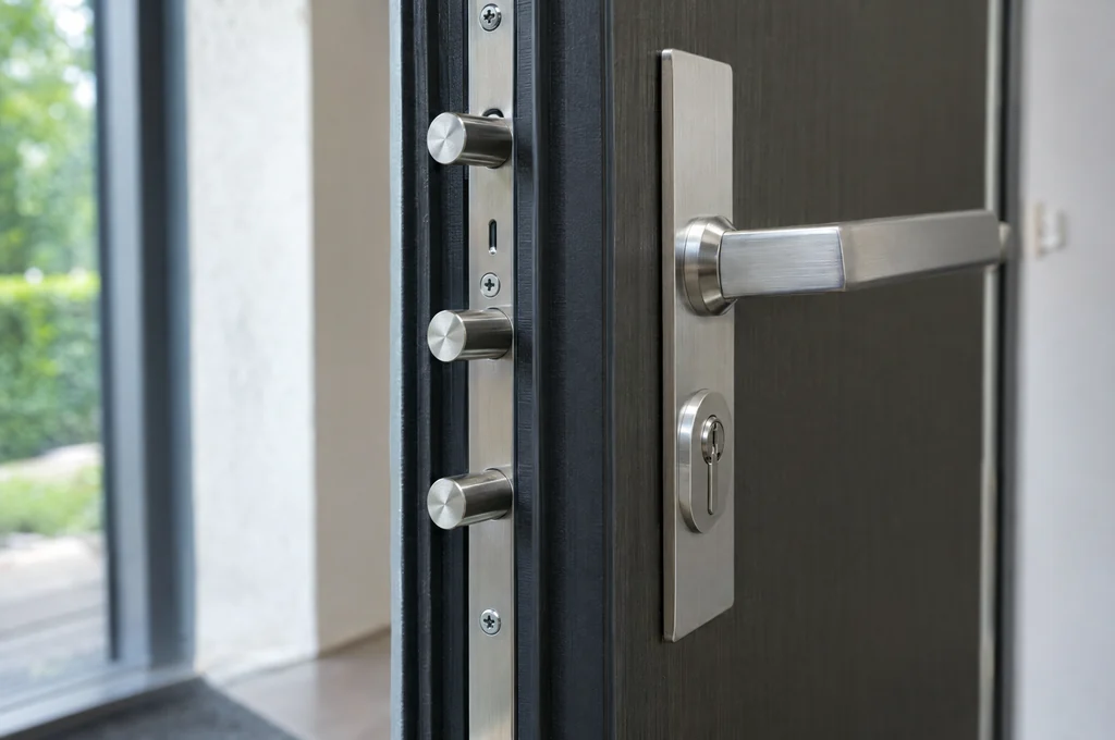 Multipoint locking hardware along the edge of a luxury home door in Las Vegas