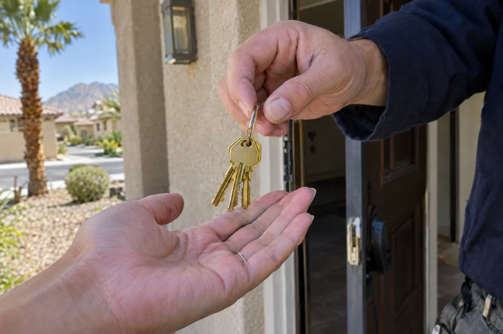 House keys held at a residential front door in Las Vegas